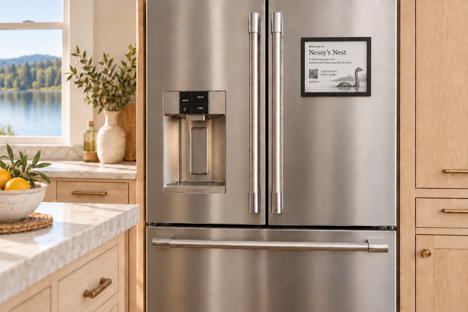 Connected guest welcome display on the refrigerator