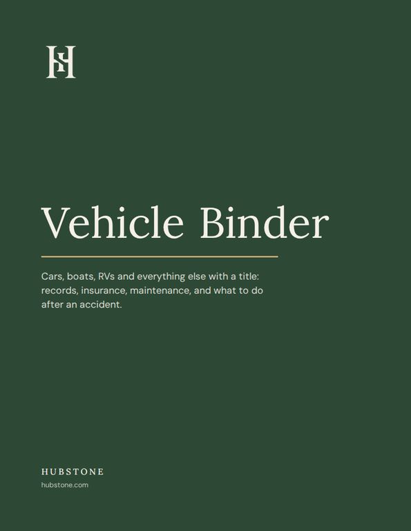 First page of the Vehicle Binder